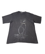 Vintage Womens Toi 80s 90s Black Cat T-Shirt with Jeweled Embellished Ne... - $54.14 CAD