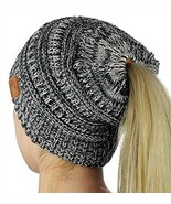 Beanie Ponytail Soft Stretch Cable Knit  Ponytail Beanie Hat Cap  Black ... - €8,55 EUR