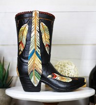Rustic Southwestern Indian Dreamcatcher Feathers Cowboy Boot Figurine Or Vase - £25.57 GBP