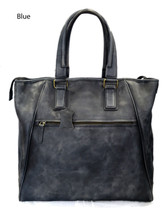 Leather women handbag blue shopper shopping bag shoulder bag luxury purs... - $255.00