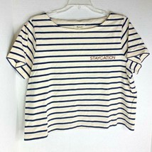 Madewell Womens Sz M Crop Top Tee Short Sleeve Striped Navy White Staycation Shi - £17.91 GBP