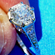 Earth mined Diamond Deco Engagement Ring Antique Platinum Statement Solitaire 1c - $16,825.65 CAD