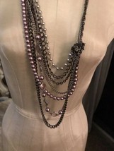 Long Fashion Necklace Light Purple Tones, Multiple Chains - $13.85