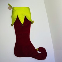 Christmas Stocking D Stevens Red Green Elf Boot With Jingle Bells 23&quot; 18... - $99.00