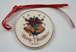 Longaberger Pottery Merry Christmas Tie-On Collectible Accessory Pottery... - $11.64