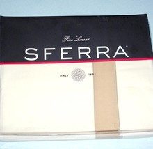 Sferra Orlo Twin Flat Sheet Ivory with Camel Inset Egyptian Cotton Percale New - £118.47 GBP