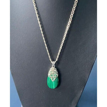 Beautiful Large 925 Sterling Silver Malachite Pendant Necklace Sky - $109.40