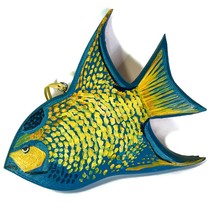 Hand Painted Vintage Wooden Fish Angelfish Blue Yellow Gold 1993 Sandra ... - £14.89 GBP