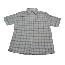 Croft &amp; Barrow Shirt Mens M Green checked Short Sleeve Button Down Linen Rayon - £14.66 GBP