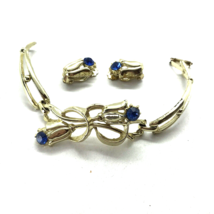 Vintage 1950s Blue Rhinestone Tulip Earrings and Bracelet Floral Cottage... - £13.99 GBP