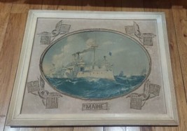 USS &quot;Maine Battleship Patriotic Framed Art Possible Painting 22.5 X 19 N... - $327.24