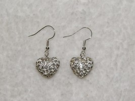 Valentine Crystal Hearts Silver Dangle Earrings Rhinestones - £9.34 GBP