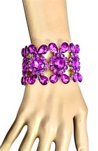 1.75&quot; W purple Crystals Silver Tone Chunky Oversized Party Evening Bracelet - £22.26 GBP