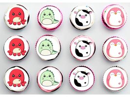 Twelve 2" Cupcake Toppers Kawaii Squish Animals Themed Birthday Edible Image Edi - $16.47