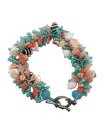 Beaded Bracelet Beach Themed Coral Mini with Mermaid Clasp Shells - £22.21 GBP