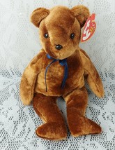 Ty Ted E Bear Teddy Brown Blue Bow 9&quot; Plush Stuffed Animal Beanie Lovey ... - £6.37 GBP