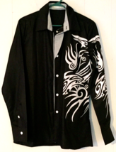 Ge Shan Pin Yue Sport Vogue button close shirt black trial print size L ... - $19.77