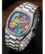 Graffiti Art Dial Watch Men Japanese Quartz Stainless Steel Jubilee - $51.90
