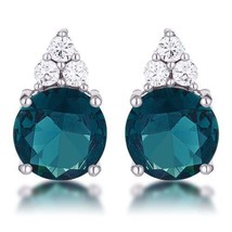 Precious Stars Silvertone Blue-Green Cubic Zirconia Round Cluster Drop Earrings - £17.38 GBP
