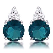 Precious Stars Silvertone Blue-Green Cubic Zirconia Round Cluster Drop Earrings - £16.70 GBP