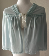 Vintage Blue Bed Jacket Evette Cape Capelet Lingerie Pleated Chiffon - $49.68