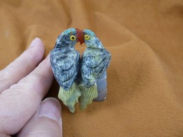 y-bir-pa-455 PARROT Macaw pair bird gray gemstone SOAPSTONE figurine lov... - £16.39 GBP
