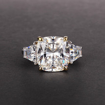 6Ct Cushion Cut White Simulated Diamond 3 Stones Wedding Ring 14K Gold Finish - £72.02 GBP