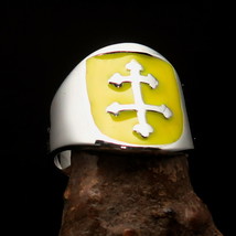 Nicely crafted Mens Shield Ring yellow Cross Lorraine - Sterling Silver - £45.50 GBP