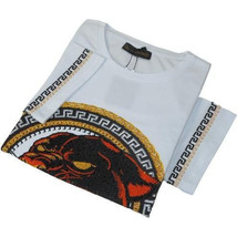 Men LAVERITA European Fashion Crew Shirt Short Sleeve Lion Medallion 94453 White image 2
