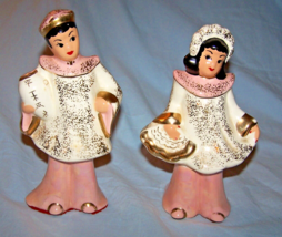 Vintage Unbranded Ceramic Asian Couple in Pink, White and Gold-Trimmed O... - $40.00