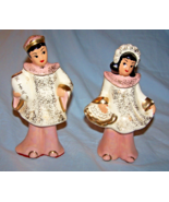 Vintage Unbranded Ceramic Asian Couple in Pink, White and Gold-Trimmed O... - $40.00