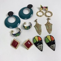 Vintage Earring Lot Colorful pierced mod Metal Boho Enamel Geo statement - £15.52 GBP