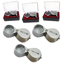 3 Pieces 10X / 20X / 30X Jeweler Loupe Glass Diamond Loupe Metal Round Body J... - $14.54