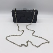 Kate Landry Black Silver Clutch Shoulder Evening Bag Hard Acrylic Resin w Chain - £24.12 GBP
