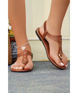 Chestnut Faux Leather Hollow Out Clip Toe Flat Sandals - $11.86