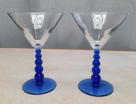 2 Vintage Libbey Crystal Clear Punch/Margarita/Cocktail/Wine Glass w Cobalt Stem - £31.37 GBP