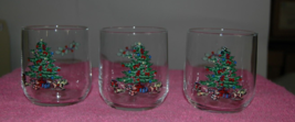Set of 3 Vintage Clear Glass Tumblers Whisky Bourbon Christmas Tree Holl... - £19.97 GBP