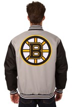 NHL Boston Bruins Poly Twill Jacket Grey Black Patch Logos JH Design - £112.51 GBP
