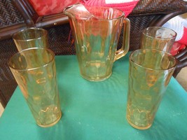 Beautiful Carnival Glass Marigold Iridescent..Pitcher &amp; 4 Glasses - £20.82 GBP