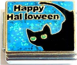 Happy Halloween Black Cat Italian Charm - £7.02 GBP