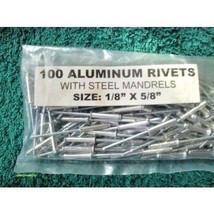 100 Pieces 1/8&quot; x 5/8&quot; Aluminum Pop Rivets with STEEL Mandrels Free Ship in USA - £11.01 GBP