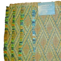 Placemat Set Destination Summer Of 4 Geometruc Green Gold Fringed 14&quot; X ... - $167.24 MXN