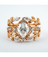 Luxury Pear Shape Moissanite with Leaf Texture Ring Set - €518,67 EUR+