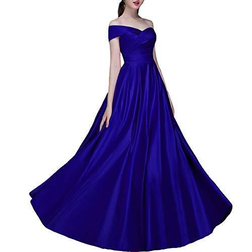 Plus Size Pleat Off The Shoulder Satin Long Prom Evening Dress Royal Blue US 18W