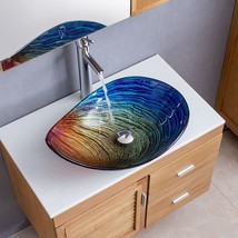 Lovedima Tempered Glass Vessel Sink,Multicolor Teardrop-Shaped Bathroom ... - £193.77 GBP