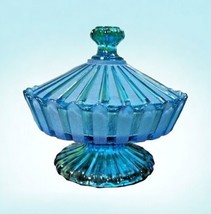 Vintage Fostoria Blue Henry Ford Museum Collection HFM Covered Glass Candy Dish - £55.37 GBP