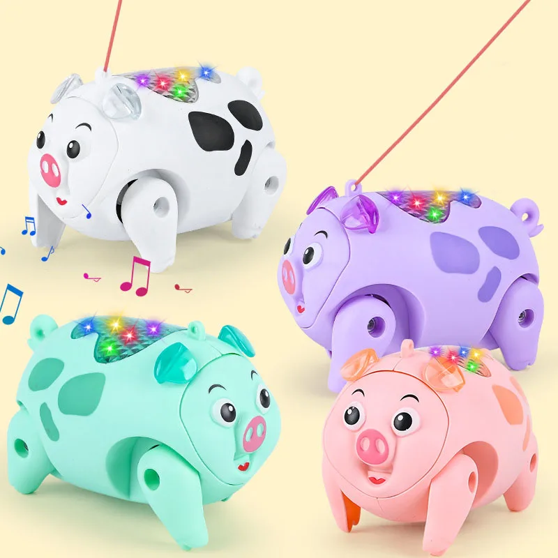 Electric LED Lighting Musical Pig Animal with Leash Walking Toy Kids Xmas Gift - £10.45 GBP+
