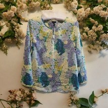 Talbots Blouse Top Peasant Womens Sz L Blue Green Yellow Floral LSleeve ... - £23.98 GBP