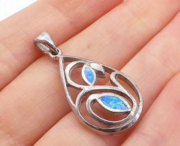 925 Sterling Silver - Vintage Fire Opal Open Swirl Tear Drop Pendant - PT5524 - £22.39 GBP