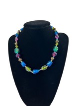 Chicos Acrylic Beaded Necklace Jewel Tones 17&quot; Ornate Gold Tone Beads - £11.73 GBP